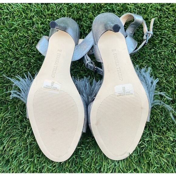 Ivanka Trump KASIE Pewter Multy Suede Jeweled Ostrich Feather High Heels Size 8M - Picture 9 of 10